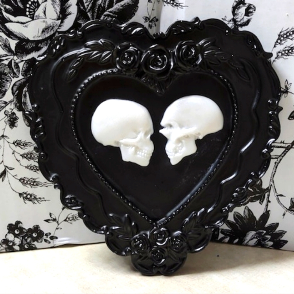 Till Death Do Us Part Black & White Heart Frame & Skulls •Gothic Home Wall Decor